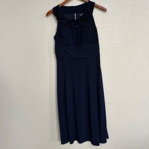 Signature by Sangria Navy Ruffle Neck Pleated Midi‎ Dress Size 10 Midi
